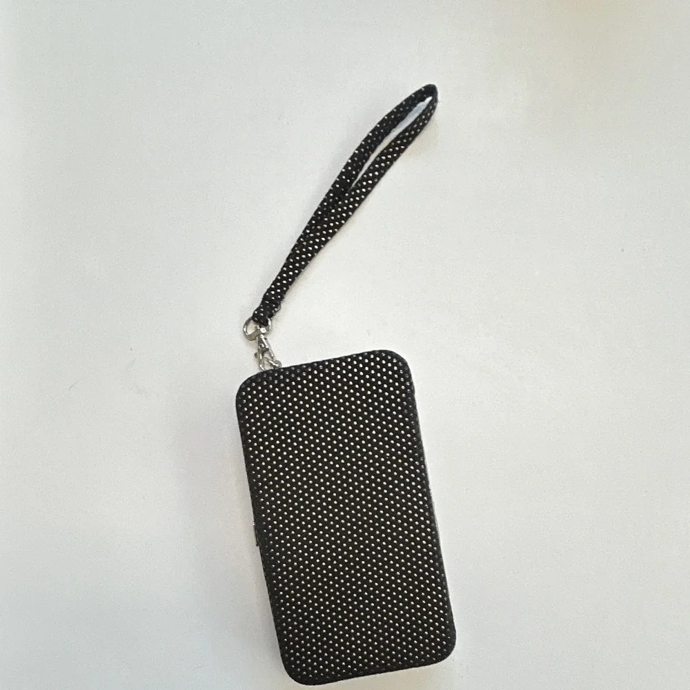 Black Polka Dot Wallet Case Wristlet Style with Wrist Strap (Strap Included)